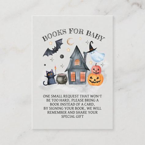 Halloween Baby Shower Books for Baby Enclosure Card | Zazzle Cat Baby Shower, Baby Shower Books, Halloween Baby Shower Theme, Books For Baby, Cat Baby, Halloween Baby, Gender Neutral Baby Shower, Baby Card, Neutral Baby Shower