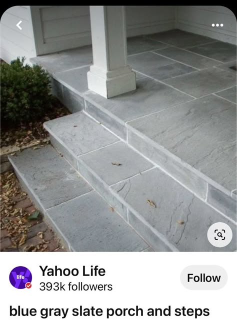 Exterior Walkway Ideas, Concrete Step Stone Patio Ideas, Front Porch Pavers, Stone Steps Front Door, Brick And Slate Front Steps, Bluestone Front Entry Stoop, Outdoor Stairs To House Entrance, Ashlar Slate Stamped Concrete Patio, Bluestone Stairs Front Steps