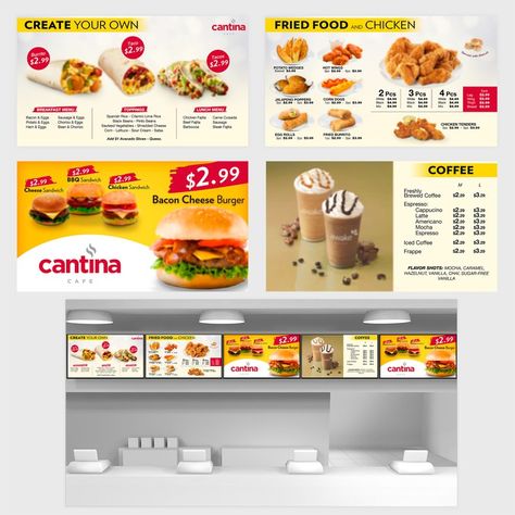 Create Digital Restaurant Menu Board Design by Zheikah Digital Menu Boards Restaurants, Restaurant Menu Board Design, Tv Menu Design, Digital Menu Board Design, Shop Board Design, Menu Example, Digital Restaurant, Menu Graphic, Menu Board Restaurant