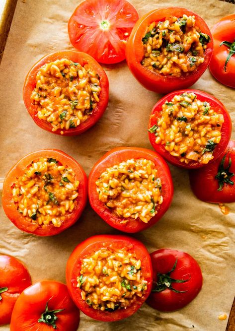 Stuffed Tomatoes with Rice Recipe (Pomodori Con Riso) Recipe. Rice Stuffed Tomatoes, Stuffed Tomatoes With Rice, Rice Fritters, Stuffed Tomatoes, Tomato Rice, Rice Recipe, Rice Recipes, Tomatoes, Rice