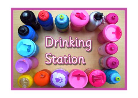 Classroom sign - drinking station. #teachingresources Toy Labels, Water Station, Creative Area, Teaching Resources Primary, Board For Kids, Classroom Signs, Drink Station, Drink Signs, Classroom Displays