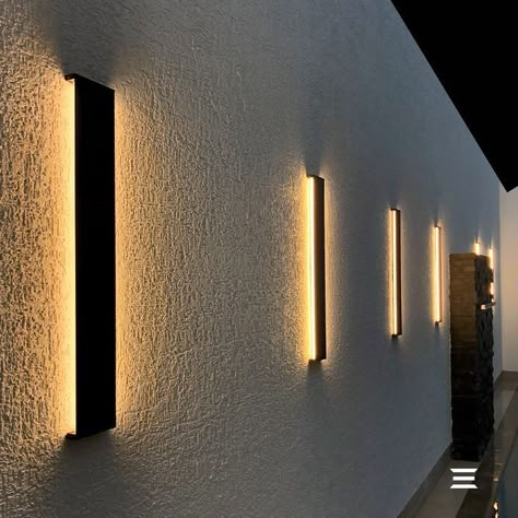 Modern Exterior Lighting, Gate Lights, Compound Wall Design, Outdoor Lighting Design, Front Wall Design, Modern Outdoor Wall Lighting, Compound Wall, Home Lighting Design, Facade Lighting