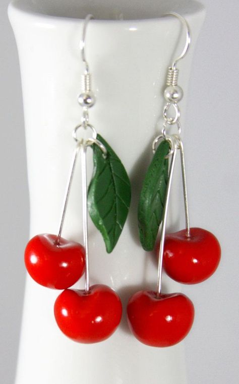 Clay Cherry Earrings, Clay Hooks, Silly Earrings, Canvas Bag Diy, Neck Pieces Jewelry, Facebook Link, Shell Crafts Diy, Fruit Jewelry, Cherry Earrings