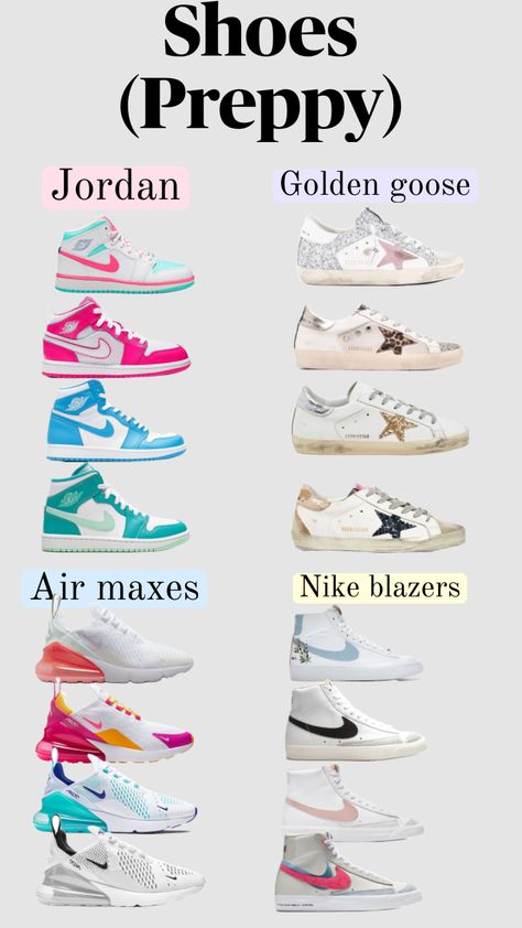 Preppy shoes #goldengoose #jordan1s #airmaxes #nikeblazers Outfits With Nike Blazers, Preppy Sneakers, Sneakerhead Room, Shuffles Preppy, Custom Sneakers Diy, Preppy Gifts, Trendy Shoes Sneakers, Preppy Shoes, Pretty Shoes Sneakers