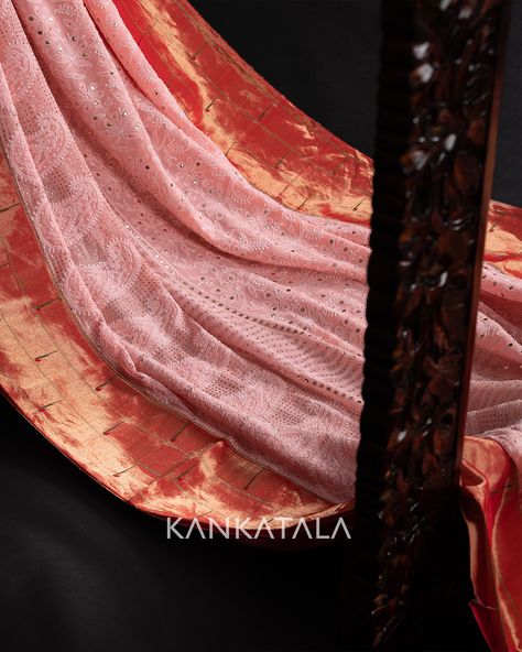 Kankatala Sarees, Chickenkari Saree, Chikankari Saree, Desi Clothing, Saree Floral, Paithani Saree, Gold Chain Design, Blouse Hand Designs, Saree Ideas