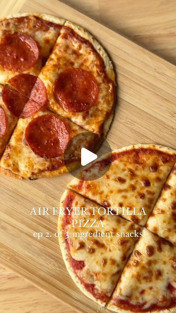 Essential Everyday | Air Fryer Tortilla Pizza for ep. 2 of 3-ingredient snacks! In this series, we’ll be sharing 5 super easy 3-ingredient snack recipes that... | Instagram Easy Salty Snack Ideas, Tortilla In Air Fryer, Air Fryer Tortilla Pizza, Cook In Air Fryer, Air Fryer Tortilla, Air Fryer Recipes Snacks, Tortilla Shells, Tortilla Pizza, Air Fryer Oven Recipes