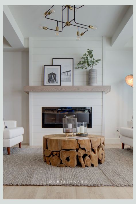 White Brick Fireplace With Wood Mantle And Shiplap, White Fireplace Shiplap, Shiplap Fireplace Wood Mantle, Beach House Mantle Decor, White Fireplace With Shiplap, Fireplace Walls With Shiplap, Natural Wood Shiplap Fireplace, Electric Fireplace Wood Mantle, Shiplap Fireplace Decor Ideas