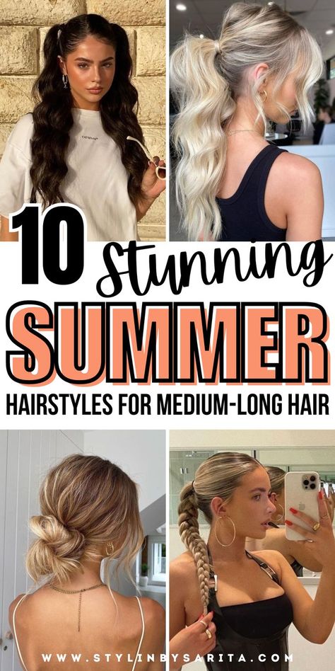 summer hairstyle ideas High Humidity Hairstyles, Summer Party Hairstyles, Cute Waitress Hairstyles, Casual Updos For Long Hair, Summer Hairdos, Casual Hairstyles For Long Hair, Long Summer Hair, Hairstyles Medium Hair, Easy Beach Hairstyles