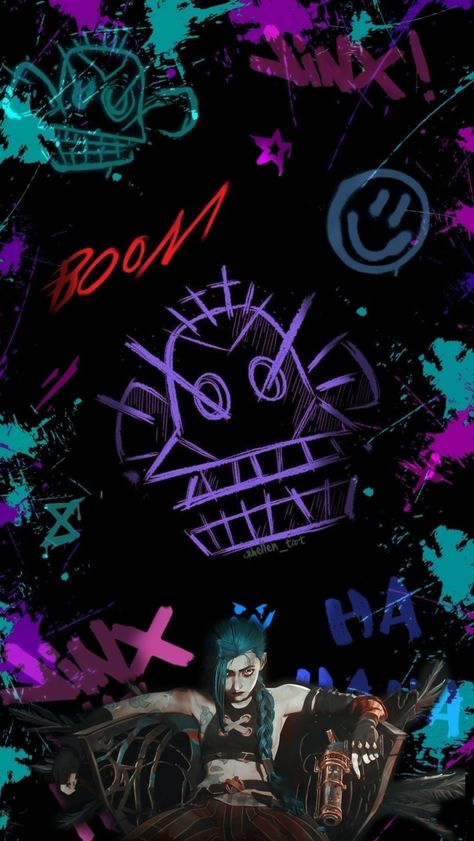 Jinx Arcane Monkey Graffiti, Jinx Graffiti Wallpaper, Jinx Was Here Wallpaper, Jinx Arcane Graffiti, Jinx Spray Paint, Jinx League Of Legends Wallpaper, Jinx Arcane Backgrounds, Jinx Iphone Wallpaper, Arcane Iphone Wallpaper