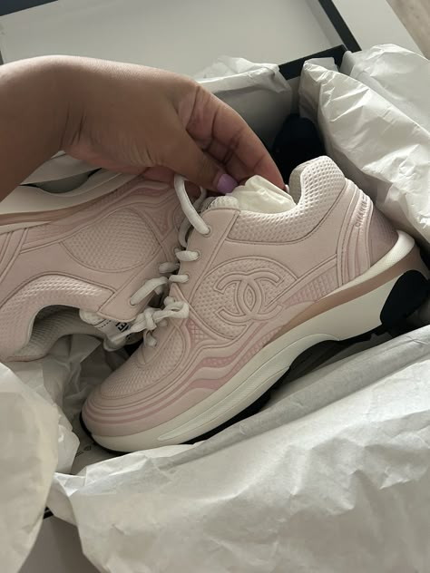 Pink Chanel Sneakers, Chanel Pink Shoes, Chanel Sneakers Outfit Black Women, Cute Running Shoes, Pretty Sneakers, Chanel Sneakers, Trendy Shoes Sneakers, Jordan Shoes Girls, Pretty Shoes Sneakers