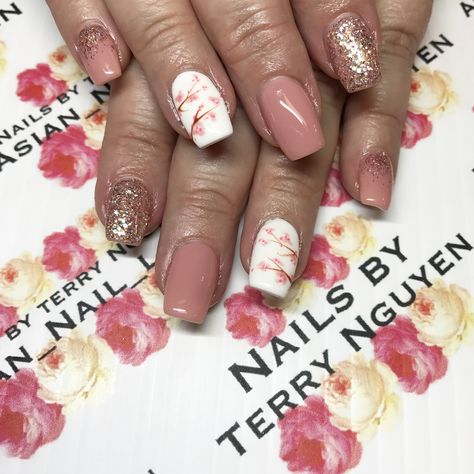 Cherry blossom gel nails Blossom Nails Design, Blossom Gel Nails, Blossom Gel Nail Art, Japan Inspired Nails, Japan Nail Art, Blossom Nails, Nails Gel Nails, Nail Design Inspiration, Inspired Nails