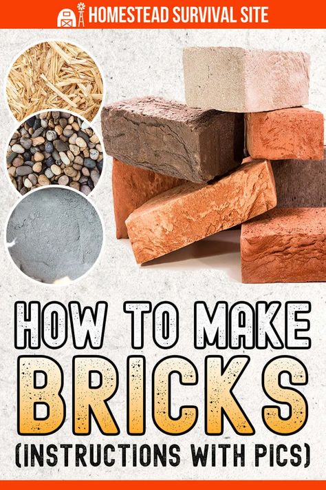 In this article, we're going to learn how to make clay bricks, soil bricks, papercrete bricks, and concrete bricks. Red Clay Bricks, Brick Crafts, Brick Projects, Primitive Technology, Homesteading Diy, Bricks Diy, Brick Molding, Concrete Diy Projects, Concrete Bricks