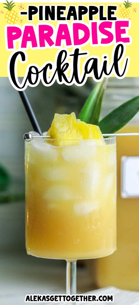 Make this yummy pineapple paradise cocktail for all of your summer entertainings! Pineapple Batch Cocktail, Pineapple Passion Cocktail, Pineapple Cocktail Drinks, Pineapple Drinks Alcohol, Pineapple Juice Cocktails, Popular Summer Cocktails, Pineapple Cocktail Recipes, Pineapple Cocktails, Paradise Cocktail