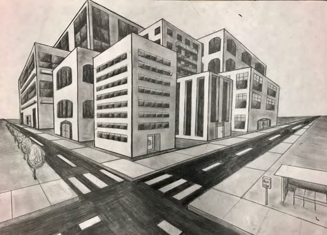 Point Prespective Sketches, Two Point Perspective Drawing Interior, 2 Point Perspective Drawing Cities, Two Perspective Drawing, Two Point Perspective Drawing, 2 Point Perspective Drawing, Two Point Perspective, Cityscape Drawing, Starry Night Art