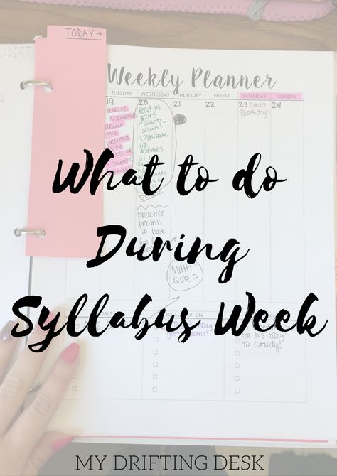 My Drifting Desk | Conquer College || Syllabus week is the perfect time for you to get organized and ready for the new semester! Here is what you should do to get ready and take advantage of the easy week! Organizing College Classes, College Class Organization, Syllabus Planner, College Desk Organization, College Syllabus, School Organization College, Desk Organization College, Organization College, College Studying