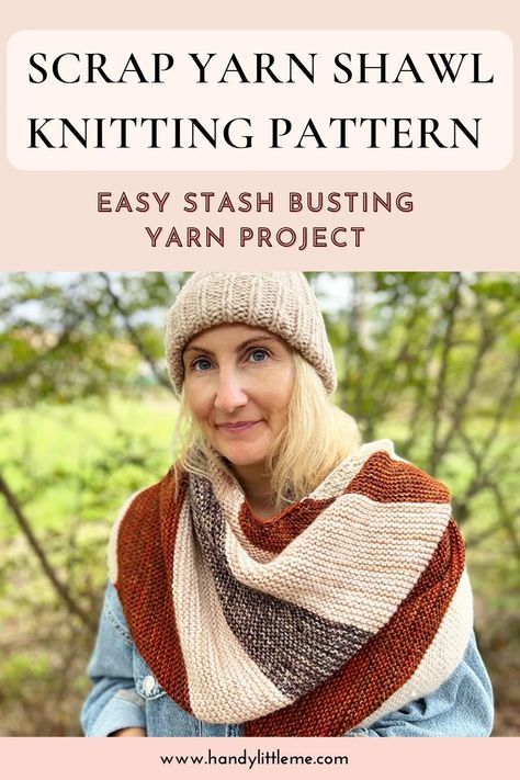 Scrap Yarn Shawl Knitting Pattern - Handy Little Me Sock Yarn Scarf Pattern, Sock Yarn Blanket, Yarn Projects Crochet, Knitting Space, Knit Wrap Pattern, Fall Knitting Patterns, Free Knitting Patterns For Women, Yarn Scraps, Yarn Shawl