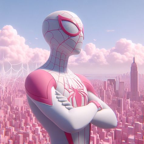 Strawberry Spiderman Pfp, Pink Spiderman Pfp, Pink Spiderman Suit, Spider Women Wallpaper, Spiderman Pink Aesthetic, Pink Spider-man, Pink Spiderman Aesthetic, Coquette Spiderman, Pink Spiderman Wallpaper