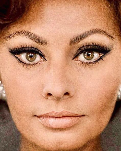 Sophia Loren and her wonderful eye makeup! #sophialoren #makeup #cateye #cateyeliner Double Wing Eyeliner, Retro Eyeliner, Makeup Cateye, Italian Actresses, Italian Makeup, Double Winged Eyeliner, 1960s Makeup, 50s Makeup, Wing Eyeliner