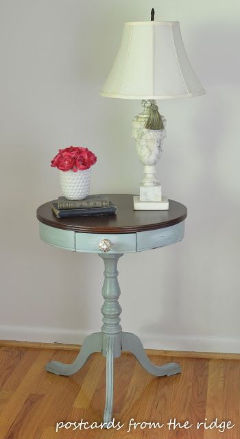 Anthropologie Knob, Drum Table Makeover, Anthropologie Knobs, Drum Side Table, Furniture Redos, This Is The Day, Refinished Furniture, Drum Table, Favorite Paint Colors