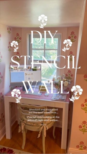 Clare Sullivan on Instagram: "I AM DECEASED OVER THIS WALL. I have never wanted to be a wall so badly. But she’s so pretty. Also I hope you love this I edited it on my mac :) #diy #diyinteriors #stencils #stencilwall #blockprints" Wall Stamping Ideas, Diy Painted Flower Wall, Block Print Stencil, Diy Stencil Wall, Wall Stamping, Clare Sullivan, Wall Stamp, Wall Stencils Diy, Diy Blocks