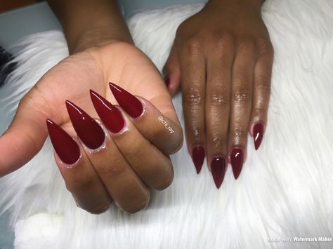 Long Plum Nails, Maroon Stiletto Nails, Red Pointed Nails, Burgundy Stiletto Nails, Dark Red Stiletto Nails, Stiletto Red Nails, Red Pointy Nails, Morocco Fits, Crimson Nails