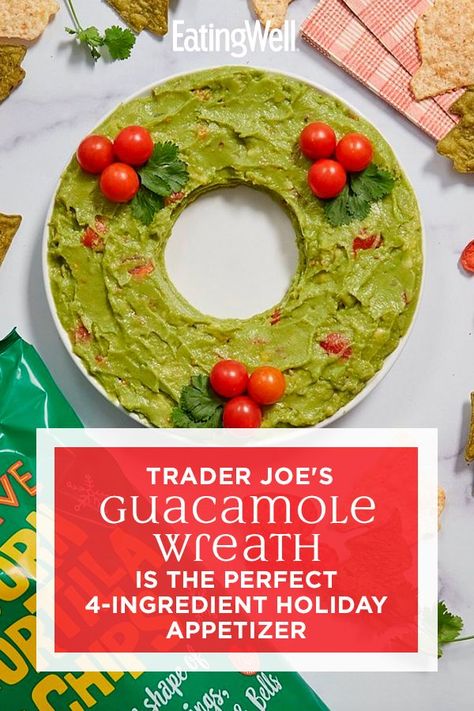 Deck the halls with boughs of holly? Nah, deck the table with wreaths of guac! Designed to announce the launch of Trader Joe’s Festive Tortilla Chips, the brilliant minds behind the supermarket brand dreamed up a seasonal and super-Instagrammable snack that we’ll be attempting to recreate ASAP. #best #bestever #holidays #holidayentertaining #holidayseason #holidayfood #christmasfood #christmasrecipes #holidayrecipes #healthyrecipes Christmas Guacamole Wreath, Guacamole Wreath, Christmas Guacamole, Grinch Guacamole, Trader Joes Meal Planning, Boughs Of Holly, Cookie In A Mug, Christmas Easy, Trader Joes Recipes