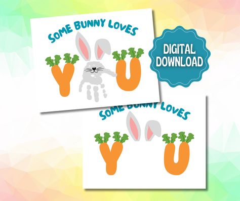 "Hop into the joy of Easter with our adorable 'Some Bunny Loves You' handprint craft! This delightful digital download is perfect for a fun and creative Easter activity for kids. Watch their little hands transform into cute bunny characters that make heartwarming keepsakes for parents, grandparents, and friends. 🎨 Crafting Made Easy: Printable and user-friendly, this digital download provides a hassle-free crafting experience. Simply download the file, print it out, and let the kids add their personal touch with handprints. It's an excellent activity for daycare crafts, allowing you to create as many copies as you need for a group of excited little artists. 🐇 Versatile and Heartfelt: The 'Some Bunny Loves You' craft is not only a delightful Easter activity but also a cherished gift. Imag Kids Craft Gifts, Easter Activity, Easter Activities For Kids, Friend Crafts, Some Bunny Loves You, Handprint Craft, Diy Toddler, Daycare Crafts, Handprint Art