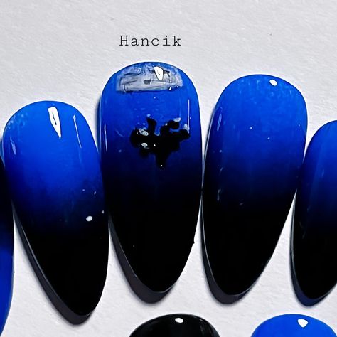 Obsessed with @hitmehardandsoft 🥹 I just HAD to make nails inspired by the album. - - - - #nails #nailstagram #pressonnails #pressonnailset #handmadenails #handpainted #bluenadblacknails #billieellishnails #billieeilish #hitmehardandsoft #chihiro #thegreatest #album #longnails #inspirednails #qualitynails #gelnails #nailsart #glossynails #deepwaternails @billieeilish Billie Nails Ideas, Hit Me Hard And Soft Billie Eilish Nails, Hmhas Billie Nails, Billie Eilish Hit Me Hard And Soft Nails, Hit Me Hard And Soft Nails, Billie Eilish Nails Ideas, Billie Eilish Inspired Nails, Billie Nails, Album Cover Nails