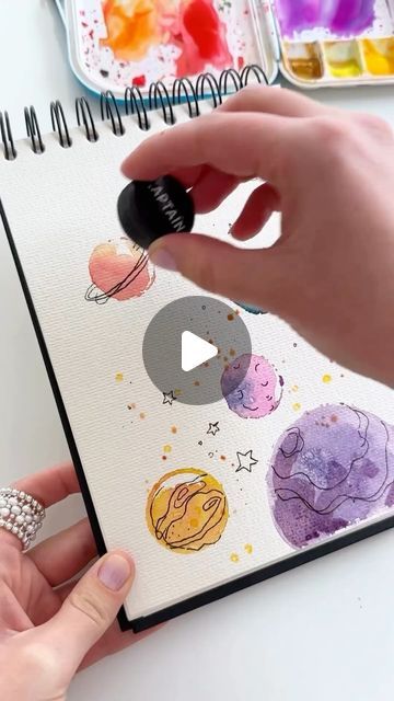 Doodle Art Painting Watercolors, Basic Art Painting, Painting In Watercolor, Watercolor Circles Art, Ink Over Watercolor, Creating A New Planet Drawing, Painting Ideas On Paper Watercolour, Waterpaintings Aesthetic, Watercolor Paintings Easy For Kids