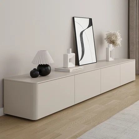 Hokku Designs Loranne 86.61'' W Storage Credenza | Wayfair Credenza Under Tv, Apartment Beach, Interiors 2023, Credenza Wood, Tv Credenza, Living Tv, Tv Table, Cool Tv Stands, Storage Credenza