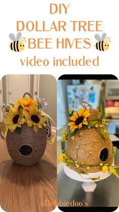 DIY Dollar Tree Beehives - Debbiedoos Diy Beehive, Easter Wreath Diy Dollar Stores, Beehive Decor, Sunflowers And Bees, Bumble Bee Craft, Bee Hive Craft, Honey Bee Decor, Bee Hives, Diy Dollar Tree Decor