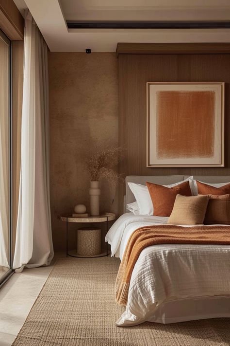 The Earthy Modern bedroom concept is a harmonious blend of nature-inspired elements and contemporary design, creating Earthy Tones Bedroom, Earth Bedroom, Earthy Modern Bedroom, Bedroom Concept, Bedroom Ideas Bohemian, Earthy Modern, Small Bedroom Decor Ideas, Modern Bedroom Ideas, Bedroom Wardrobe Design