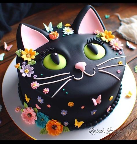 Cat Cakes For Kids, Black Cat Cake, Cat Cakes, Cakes For Kids, Hospital Food, Kitten Party, Cornish Rex, Cat Cake, Edible Art