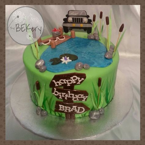 Fishing Theme Cake, Fishing Cakes, Fisherman Cake, Fish Cake Birthday, Fishing Cake, Fish Birthday, Dad Birthday Cakes, Dads Birthday, Birthday Cake For Him