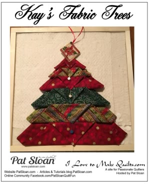 Kays fabric trees tutorial Flat Fabric Christmas Tree, Folded Fabric Trees Christmas Diy, Christmas Tree Made From Fabric Squares, Folded Fabric Christmas Tree Ornaments, Cloth Christmas Trees How To Make, Folded Fabric Christmas Tree, Fabric Trees Christmas Diy, Fabric Christmas Trees Diy, Fabric Christmas Tree Pattern