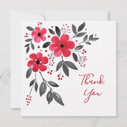 Handmade Thank You Cards Ideas Simple, Homemade Thank You Cards, Red Flower Drawing, Thank U Cards, Mothers Day Drawings, Bouquet Card, Gray Watercolor, Watercolor Birthday Cards, Floral Cards Design