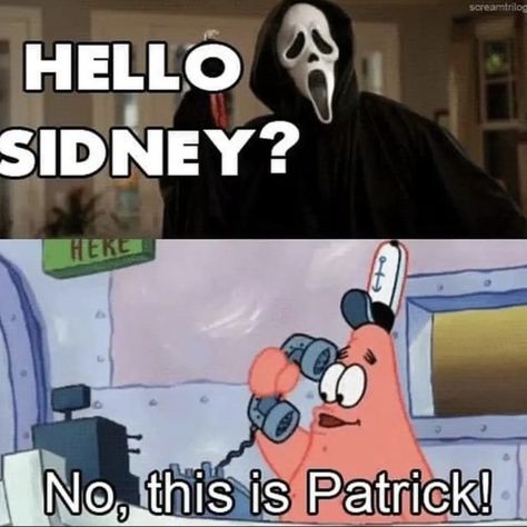 Surprised Patrick, Scream Meme, The Real Slim Shady, Inside Joke, Scream Movie, Funny Horror, Movie Memes, Sponge Bob, Patrick Star