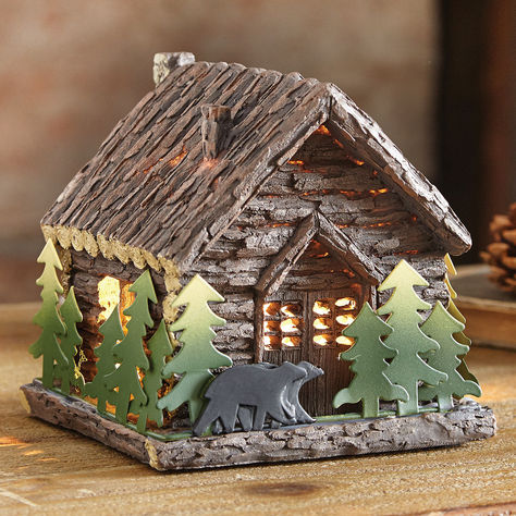 Bear & Cabin Nightlight | Black Forest Decor Cabin Nursery, Cabin Christmas Decor, Black Bear Decor, Mountain Cabin Decor, Woodland Home Decor, Bear Cabin, Cute Night Lights, Black Forest Decor, Rustic Table Lamps