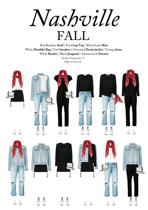 What to Wear to Nashville in the Fall - Outfits For Travel Nashville Fall Outfits Fashion, How To Pack For Nashville, Packing Outfits For Travel Fall, What To Wear Nashville Fall, Tennessee Fall Outfits, Packing For Fall Travel, Nashville In The Fall Outfits, Nashville Style Outfits Fall, What To Pack For Nashville Fall