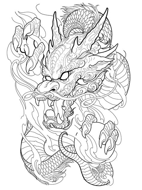 Dragon Tattoo Outline, Dragon Tattoo Stencil, Asian Dragon Tattoo, Dragon Tattoo Art, Japanese Dragon Tattoo, Dragon Sleeve Tattoos, Egypt Tattoo, Japan Tattoo Design, Japanese Dragon Tattoos