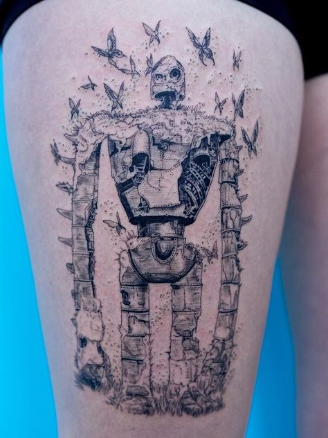 Miyazaki Tattoo, Robot Tattoo, Sky Tattoos, Studio Ghibli Tattoo, 16 Tattoo, Model Tattoo, Ghibli Tattoo, Girl Back Tattoos, 4 Tattoo