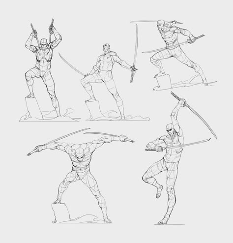 Powerful Dynamic Poses, Samurai Action Pose, Dual Swords Pose Reference Drawing, Double Swordsman Pose, Action Pose Reference, Sketch Poses, Human Anatomy Drawing, Body Reference Drawing, Action Pose