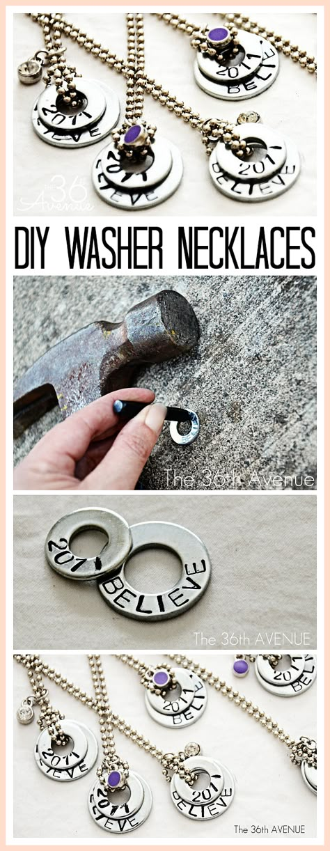 25 Handmade Gifts Under $5… I love these DIY Washer Necklaces. So many great ideas! #gifts #handmade #diy Diy Washer Necklace, Necklaces Tutorial, Washer Necklaces, Teen Diy, Necklaces Diy, Washer Jewelry, Diy Crafts For Teens, Stamped Necklaces, Cadeau Diy