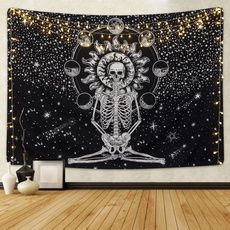 Meditation Skeleton, Chakra Tapestry, Skeleton Tapestry, Skull Tapestry, Sun And Moon Tapestry, Star Tapestry, Moon Tapestry, Hippie Tapestry, Black And White Stars