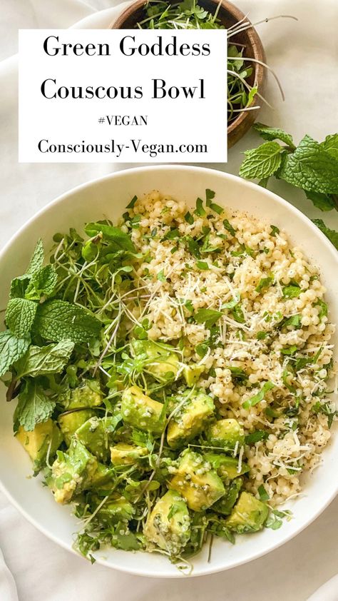 Micro Greens Salad Recipe, Micro Greens Salad, Vegan Couscous Bowl, Micro Green Salad Recipe, Beautiful Vegan Food, Micro Green Salad, Micro Green Recipes, Recipes With Microgreens, Couscous Bowl Recipes