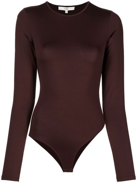 Tibi Long Sleeve Bodysuit - Farfetch Body Manga Longa, Brown Long Sleeve, Graphic Logo, Marine Serre, Street Outfit, Work Clothes, Logo Tees, Long Sleeve Bodysuit, Curator Style