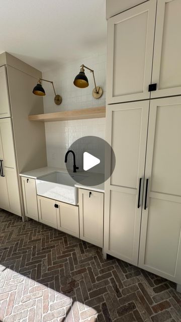 Laundry Room With Deep Sink, Laundry Upper Cabinets, Pull Out Drying Rack Laundry, Laundry Room Cupboards, Outside Laundry, Laundry Cupboard, Broom Storage, House Laundry Room, English Modern