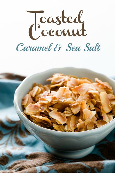 How To Make Toasted Coconut Chips with Sea Salt and Caramel - from Cupcake Project Coconut Chips Recipe, Toasted Coconut Recipes, Cupcake Project, Toasted Coconut Chips, Salty Sweet Snacks, Healthy Eating Snacks, Delicious Cupcakes, Coconut Caramel, Fresh Coconut