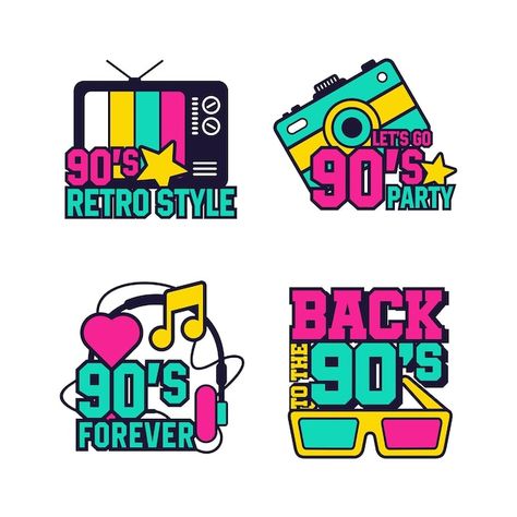 Vector back to 90s retro style design st... | Premium Vector #Freepik #vector #90s #80s #90s-retro #90s-party 90s Words, 80s Typography, 90s Stickers, 90s Graphic Design, 90s Logo, 90s Logos, Retro Text, 90s Party, 90s Aesthetic