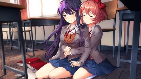 Yuri/Sayori Cutscene - Doki Doki Literature Club Plus - DDLC+ Doki Doki Literature Club, Shock And Awe, Simple Character, Polka Dot Background, Keys Art, Game Pictures, Doki Doki, Literature Club, Film Serie